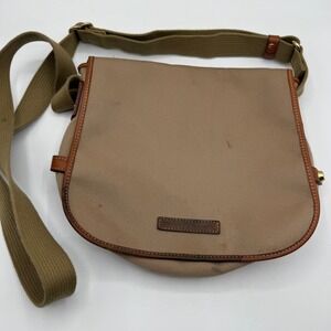 Vintage Dooney & Bourke Messenger Bag Tan Canvas Leather Trim Crossbody Strap